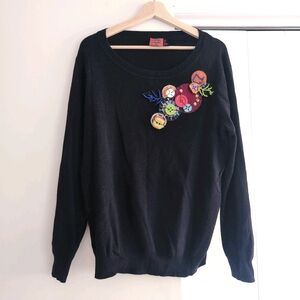 💖2/$15💖 Simon Chang The Collection Black Sweater with Beads Embroidery Detail
